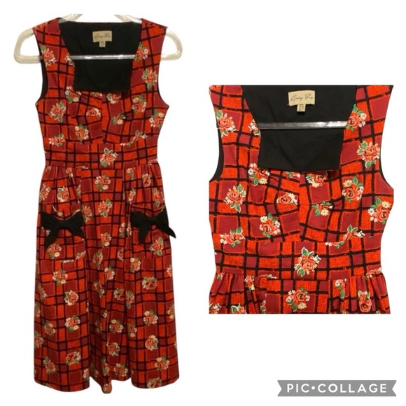 LINDY BOP Retro Pinup Vintage Lamour Floral Gingham A-Line Rockabilly Dress SZ 2 - Picture 1 of 15